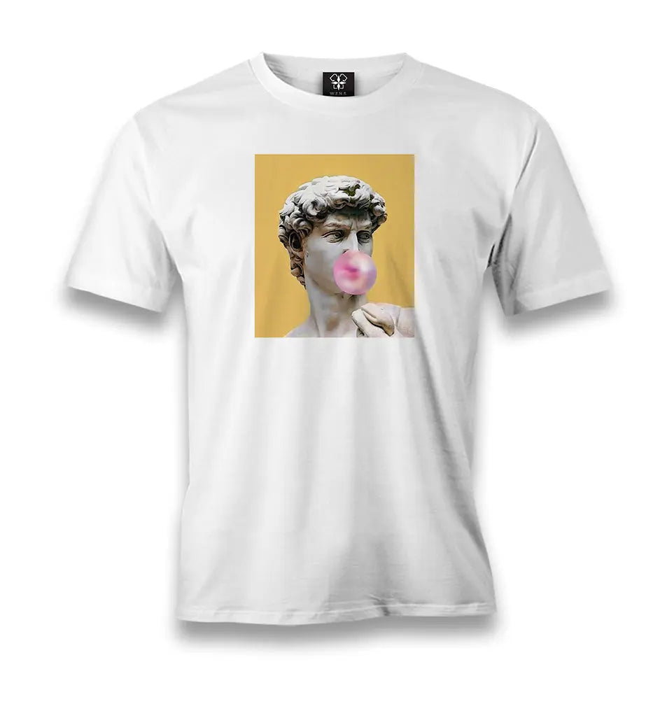 Michelangelo - David Behind Bubble Gum Men's White Tshirt - Premium  from W.E.N.S. WIND - Just 6490! Shop now at W.E.N.S. WIND