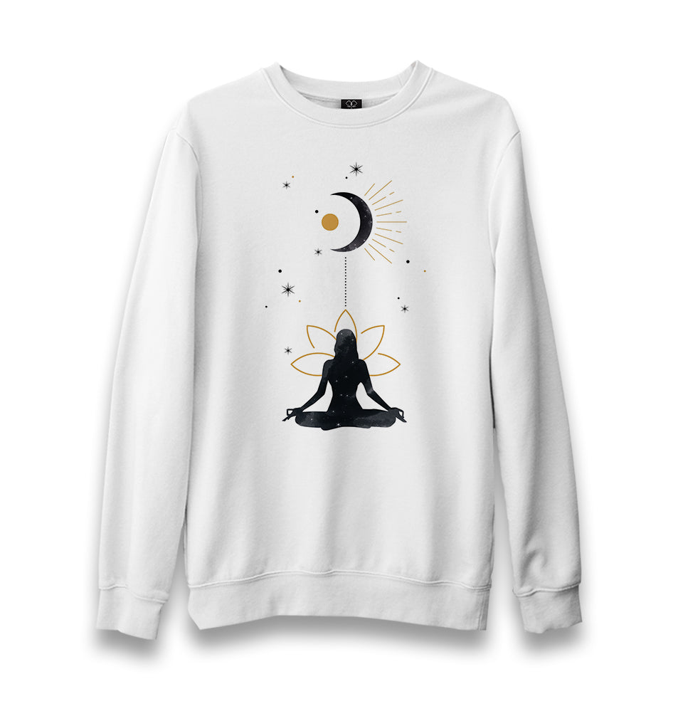 Yoga - Rising To The Moon Unisex White Sweatshirt - Premium  from W.E.N.S. WIND - Just 10990! Shop now at W.E.N.S. WIND