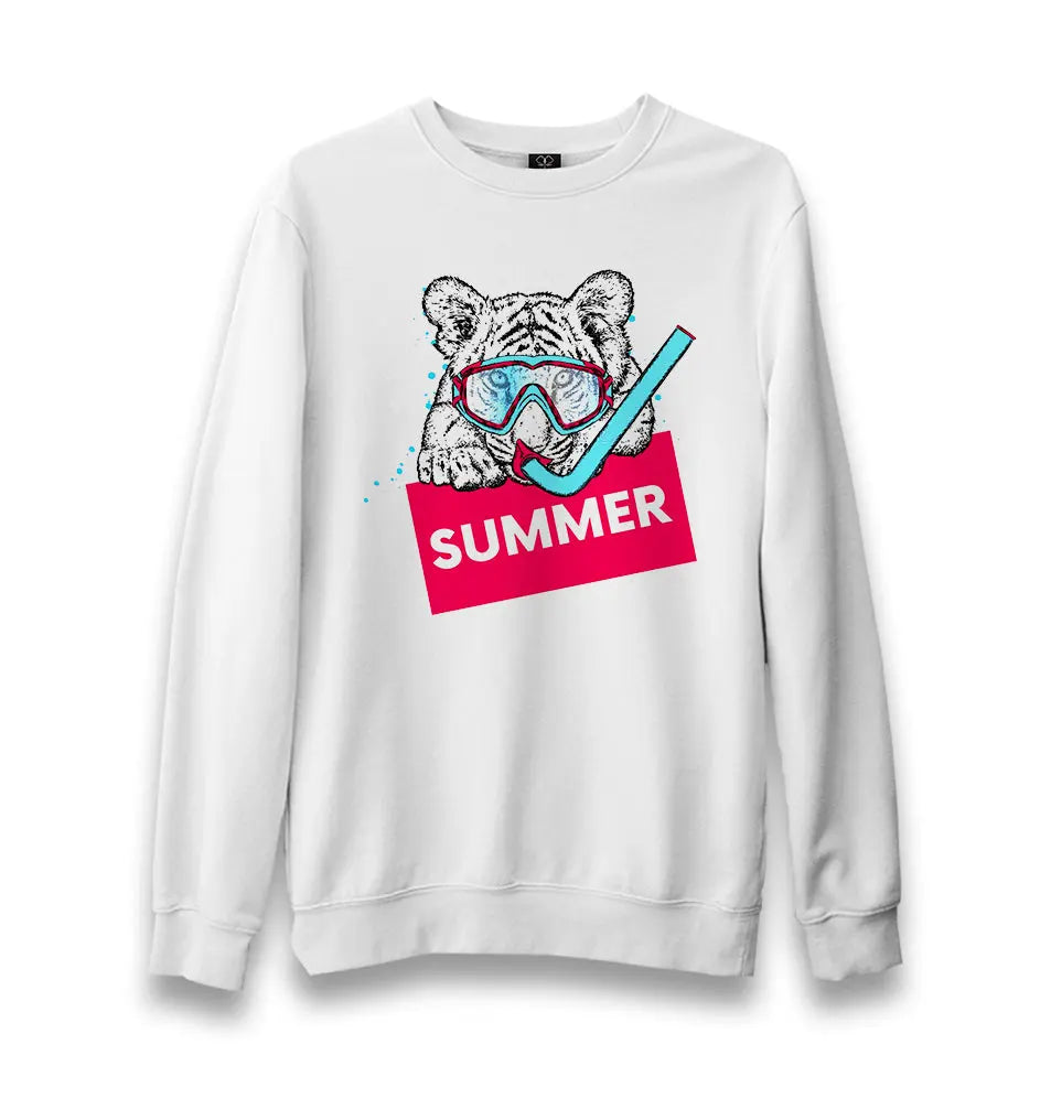 Summer Dive - Tiger Unisex White Sweatshirt - Premium  from W.E.N.S. WIND - Just 10990! Shop now at W.E.N.S. WIND