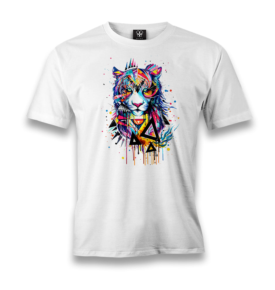 Colorful Tiger with triangles Men's White Tshirt - Premium  from W.E.N.S. WIND - Just 6490! Shop now at W.E.N.S. WIND