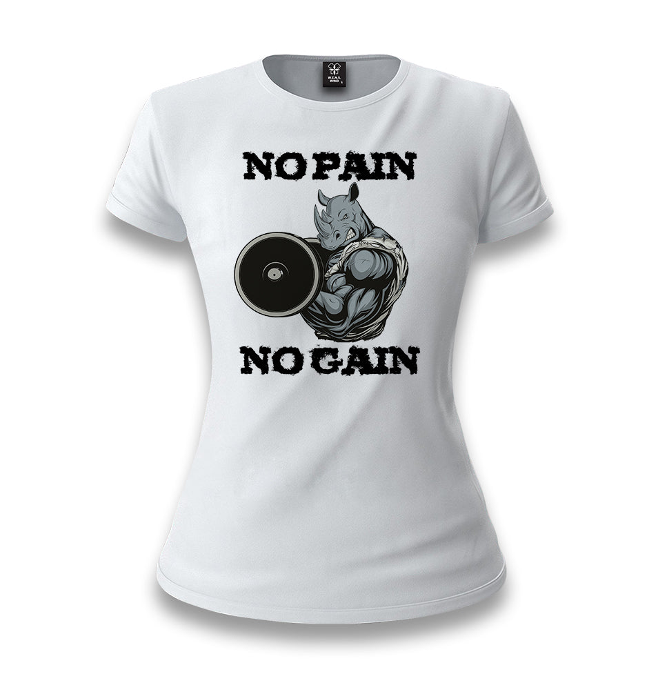 No Pain No Gain Rhino - Body Building White Women T-shirt - Premium  from W.E.N.S. WIND - Just 6490! Shop now at W.E.N.S. WIND