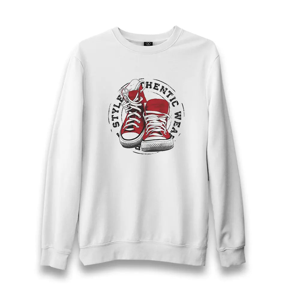 Red Shoe Style Unisex White Sweatshirt - Premium  from W.E.N.S. WIND - Just 10990! Shop now at W.E.N.S. WIND