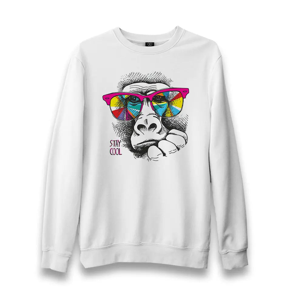 Stay Cool - Monkey Unisex White Sweatshirt - Premium  from W.E.N.S. WIND - Just 10990! Shop now at W.E.N.S. WIND