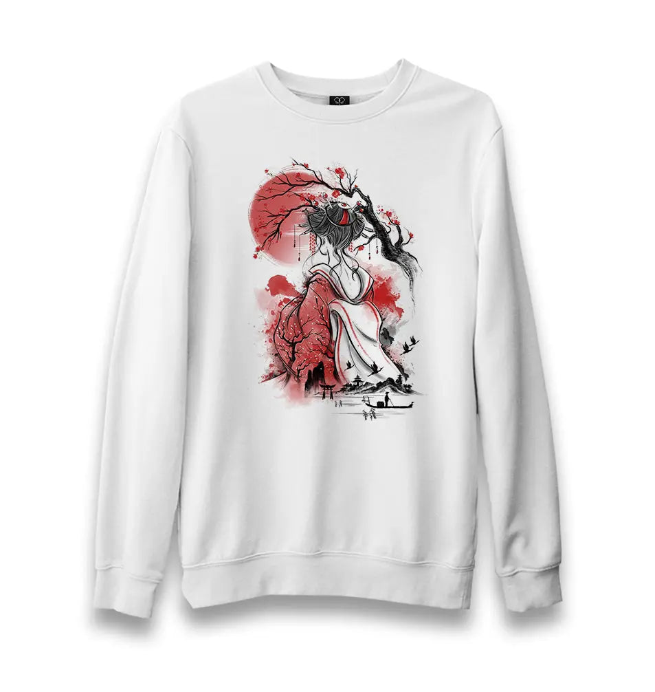 Japan Geisha - Moon Unisex White Sweatshirt - Premium  from W.E.N.S. WIND - Just 10990! Shop now at W.E.N.S. WIND
