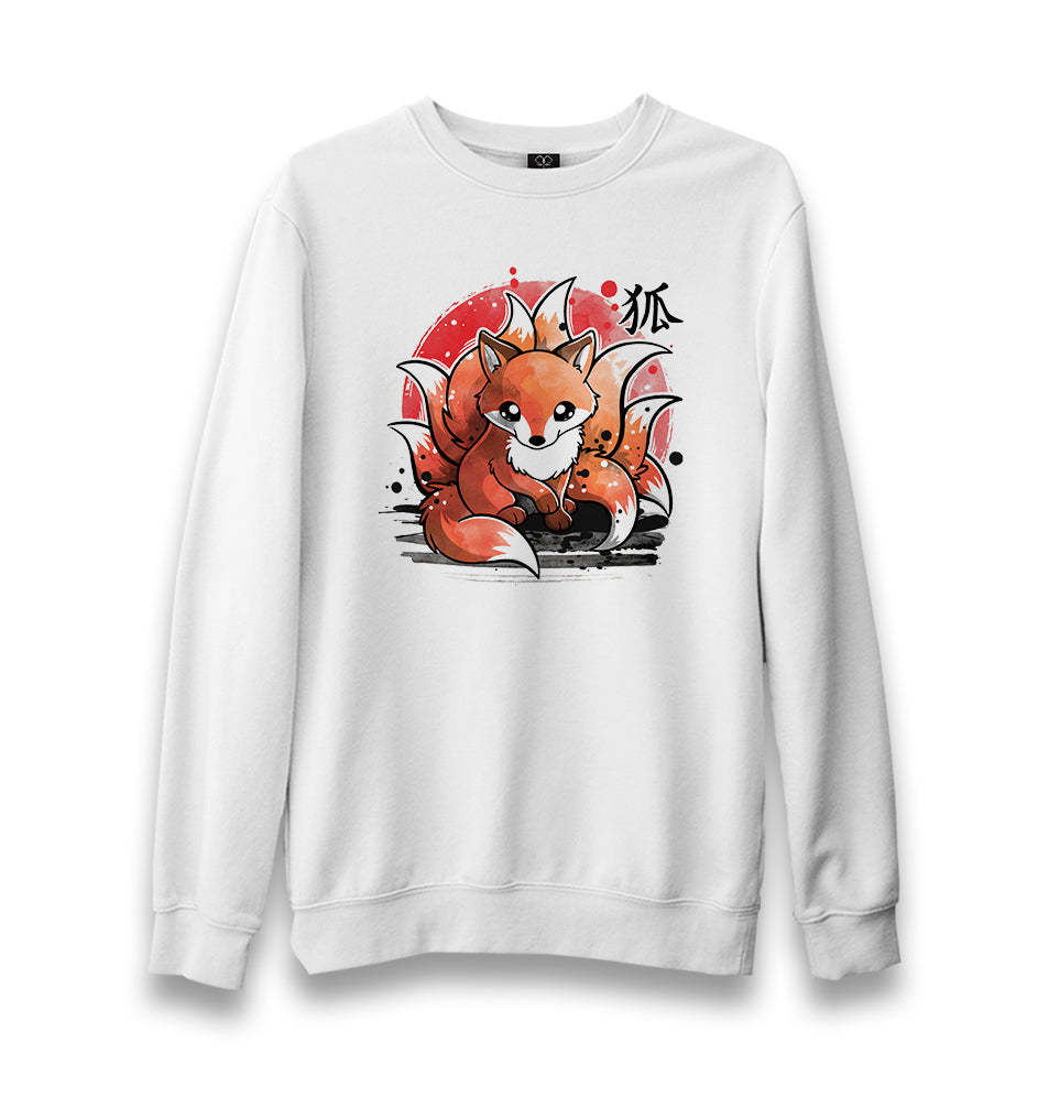 Japanese - Kitsune Moon Unisex White Sweatshirt - Premium  from W.E.N.S. WIND - Just 10990! Shop now at W.E.N.S. WIND