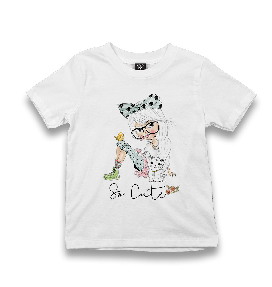 Bird Cat Little Girl Kid's White Tshirt - Premium  from W.E.N.S. WIND - Just 5990! Shop now at W.E.N.S. WIND