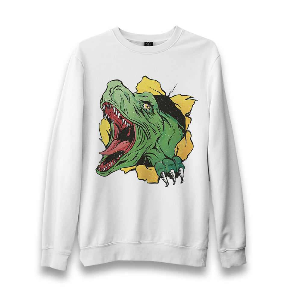 A Dinosaur Tearing Up the Tshirt Unisex White Sweatshirt - Premium  from W.E.N.S. WIND - Just 10990! Shop now at W.E.N.S. WIND