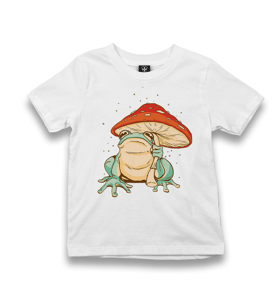A Frog with a Mushroom Umbrella Kid's White Tshirt - Premium  from W.E.N.S. WIND - Just 5990! Shop now at W.E.N.S. WIND