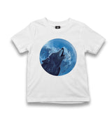 A Wolf Howling with the Blue Moon Kid's White Tshirt - Premium  from W.E.N.S. WIND - Just 5990! Shop now at W.E.N.S. WIND