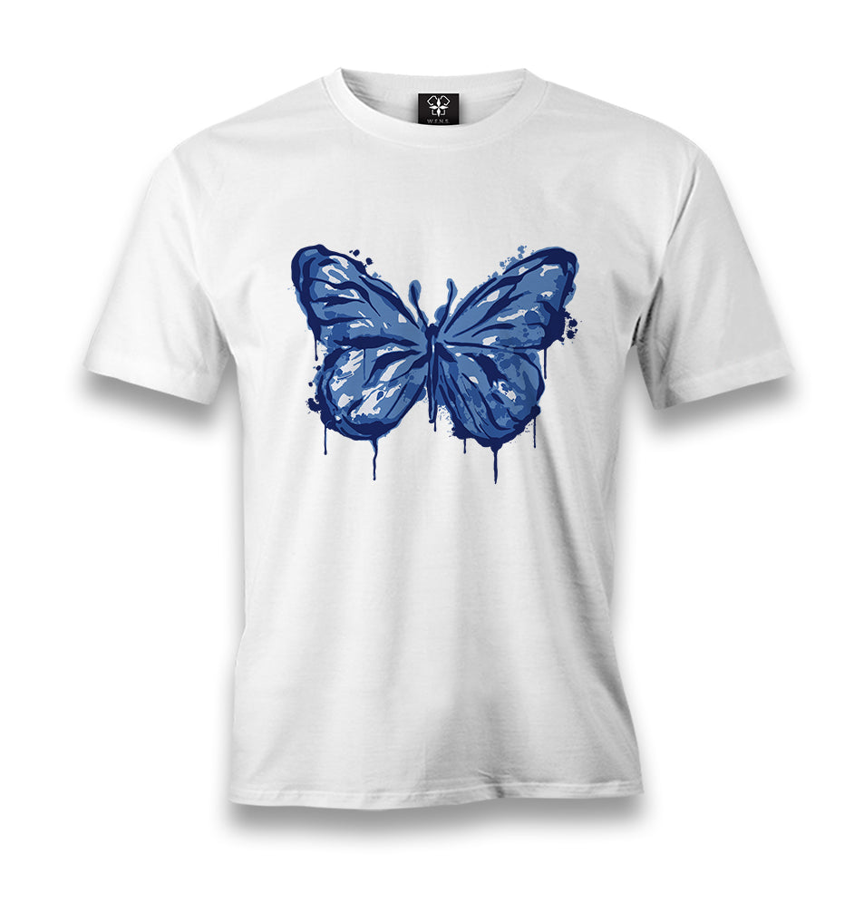 Beautiful Blue Butterfly Men's White Tshirt - Premium  from W.E.N.S. WIND - Just 6490! Shop now at W.E.N.S. WIND