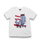 Cat Riding a Skateboard Kid's White Tshirt - Premium  from W.E.N.S. WIND - Just 5990! Shop now at W.E.N.S. WIND