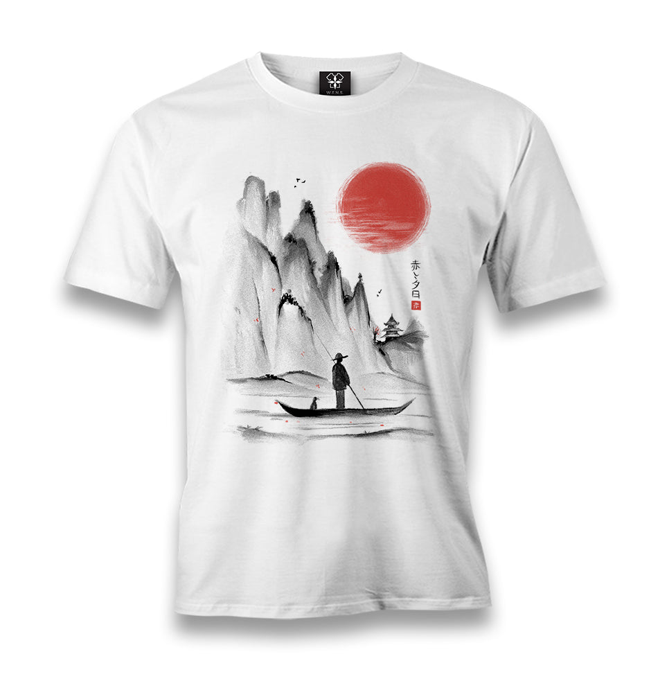 Japanese Man on the Boat Men's White Tshirt - Premium  from W.E.N.S. WIND - Just 6490! Shop now at W.E.N.S. WIND