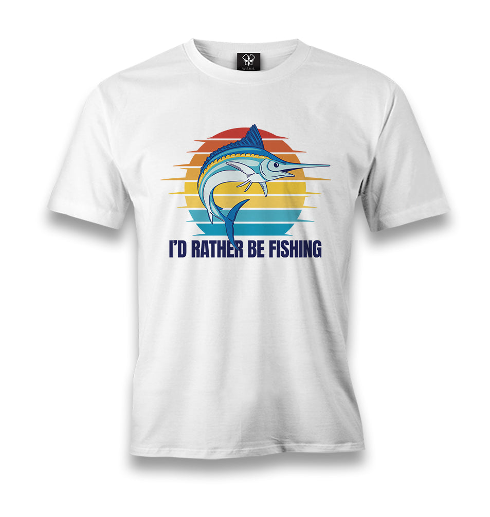 A Swordfish with a I'd Rather be Fishing Men's White Tshirt - Premium  from W.E.N.S. WIND - Just 6490! Shop now at W.E.N.S. WIND