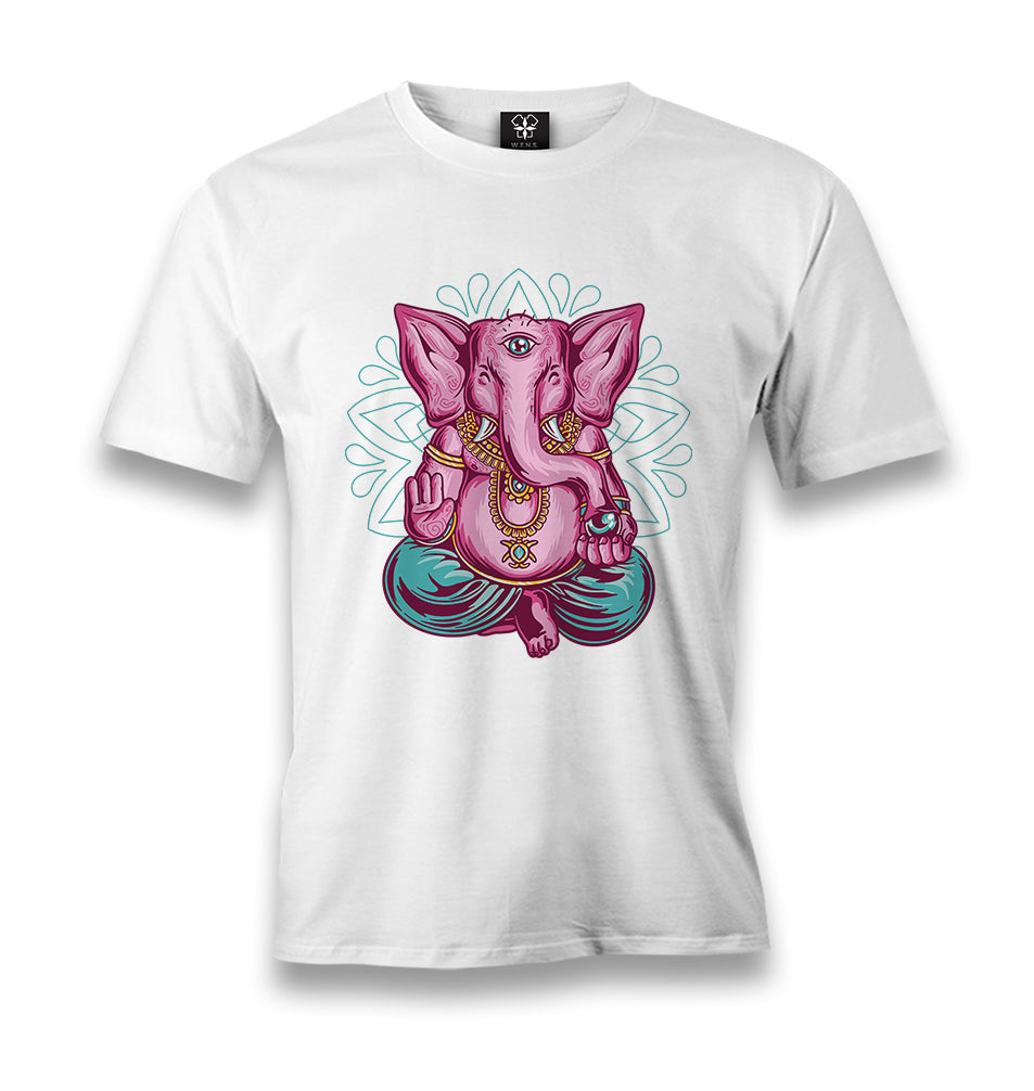 A Pink Elephant Meditating in a Yoga Pose Men's White Tshirt - Premium  from W.E.N.S. WIND - Just 6490! Shop now at W.E.N.S. WIND