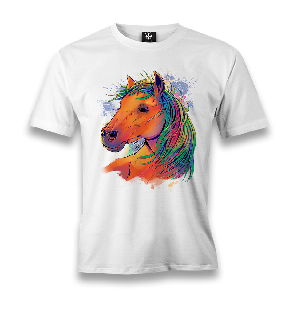 Horse with Colorful Hair Men's White Tshirt - Premium  from W.E.N.S. WIND - Just 6490! Shop now at W.E.N.S. WIND