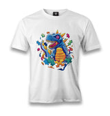 Dinosaur with Puzzle Pieces Around Men's White Tshirt - Premium  from W.E.N.S. WIND - Just 6490! Shop now at W.E.N.S. WIND