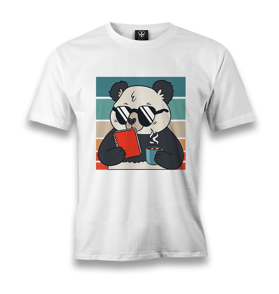 Panda with Sunglasses Reading a Book Men's White Tshirt - Premium  from W.E.N.S. WIND - Just 6490! Shop now at W.E.N.S. WIND