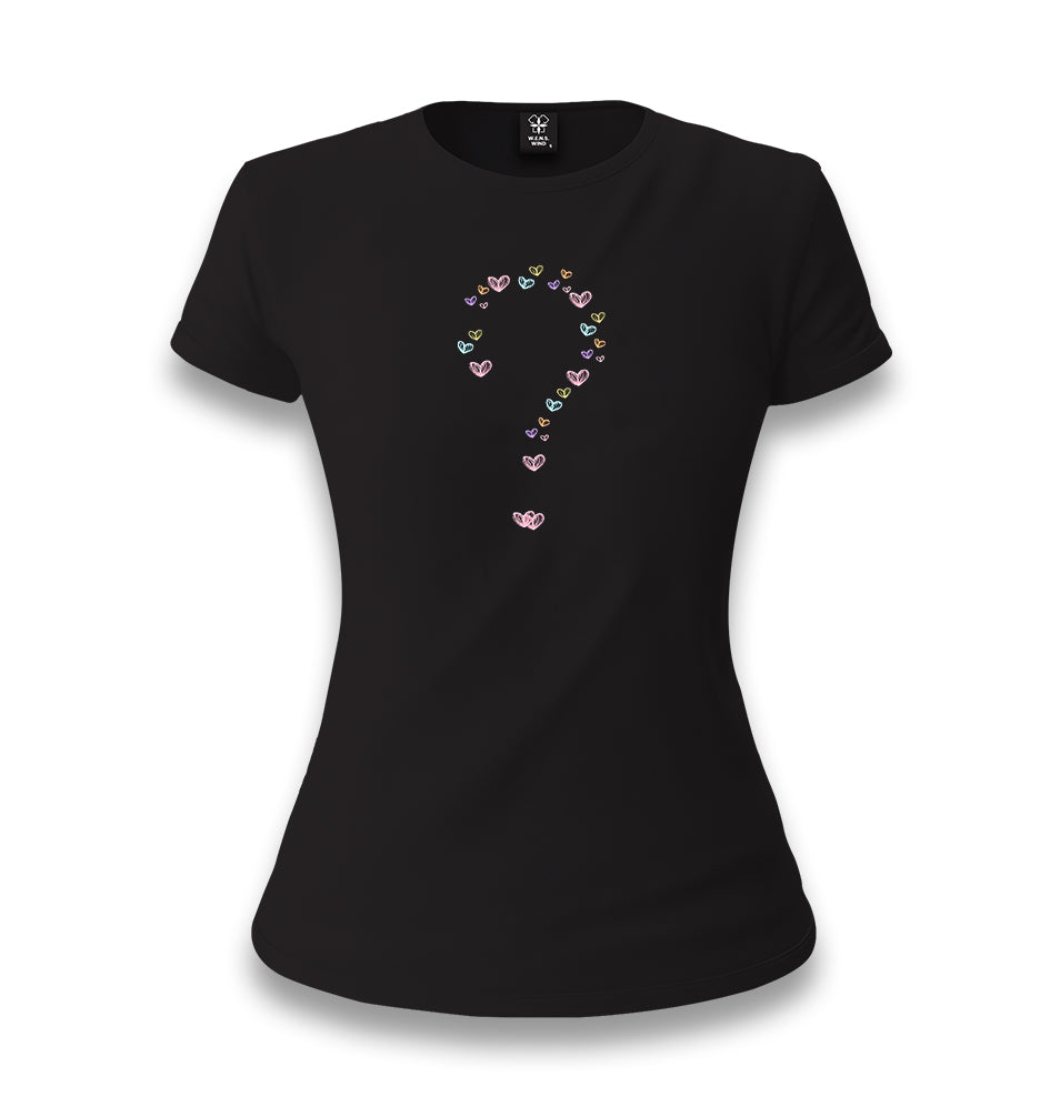 Heart Question Mark Women's Black T-shirt - Premium  from W.E.N.S. WIND - Just 6490! Shop now at W.E.N.S. WIND