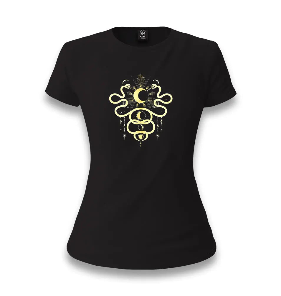 Snake And Moon Women's Black T-shirt - Premium  from W.E.N.S. WIND - Just 6490! Shop now at W.E.N.S. WIND