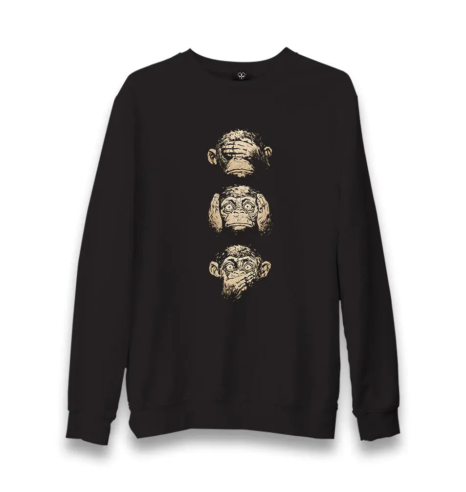 Three Monkeys - See No Evil, Hear No Evil, Speak No Evil Unisex Black Sweatshirt - Premium  from W.E.N.S. WIND - Just 10990! Shop now at W.E.N.S. WIND