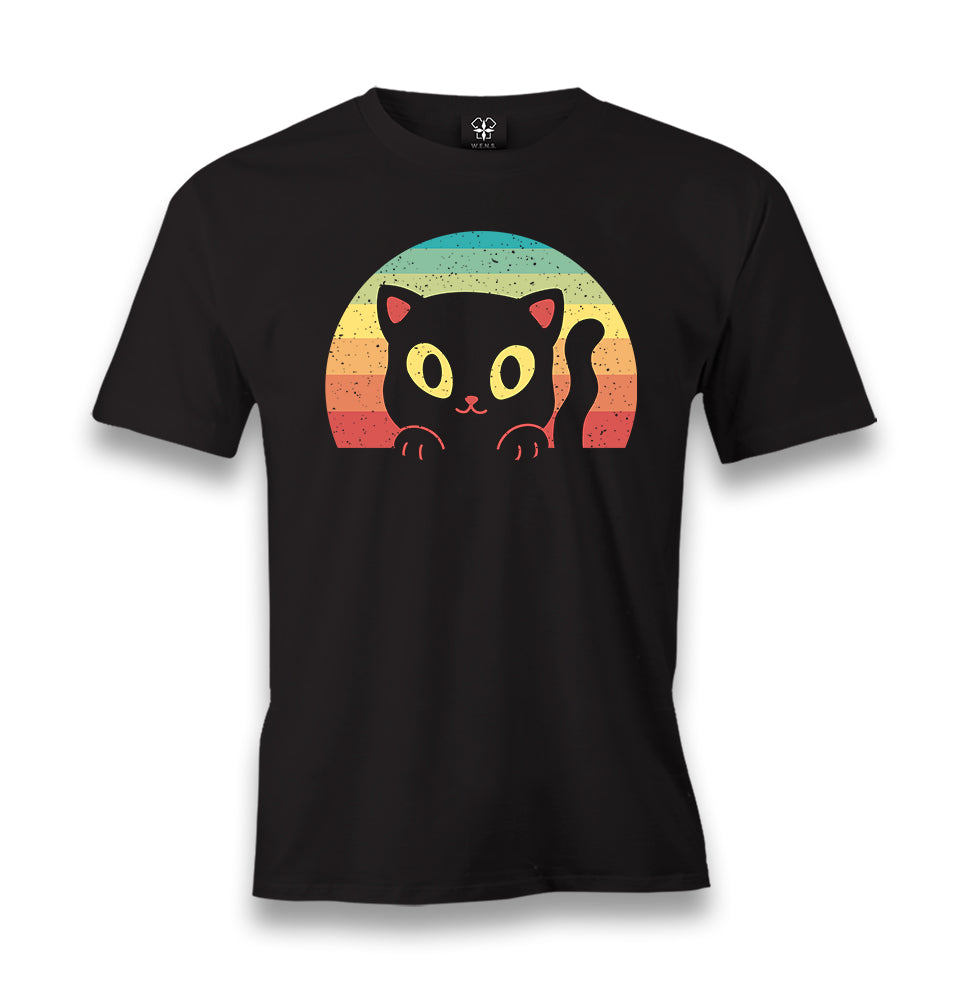 Baby Cat Looking from a Retro Background Men's Black Tshirt - Premium  from W.E.N.S. WIND - Just 6490! Shop now at W.E.N.S. WIND