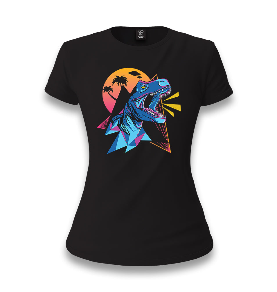 Dinosaur Roar Retro Women's Black T-shirt - Premium  from W.E.N.S. WIND - Just 6490! Shop now at W.E.N.S. WIND