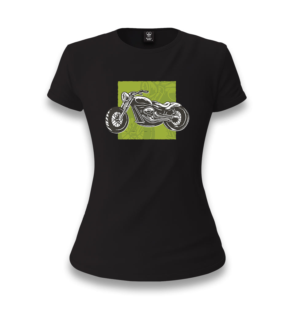 Motorcyle on a Green Women's Black T-shirt - Premium  from W.E.N.S. WIND - Just 6490! Shop now at W.E.N.S. WIND