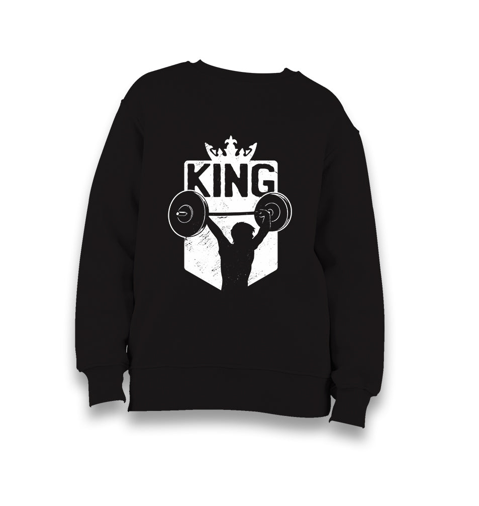 King Logo with a Man Holding Weights Kid's Black Sweatshirt - Premium  from W.E.N.S. WIND - Just 7990! Shop now at W.E.N.S. WIND