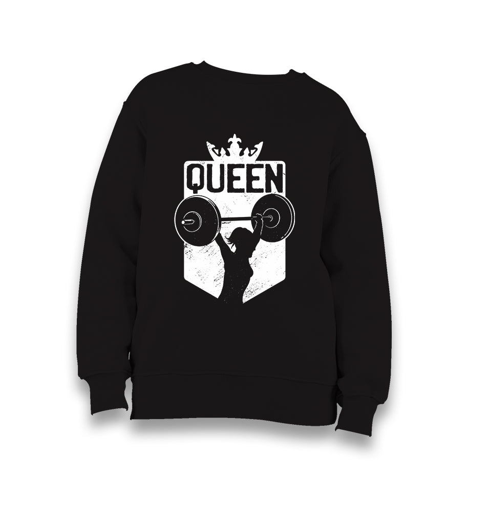 Queen Logo with a Woman Holding Weights Kid's Black Sweatshirt - Premium  from W.E.N.S. WIND - Just 7990! Shop now at W.E.N.S. WIND