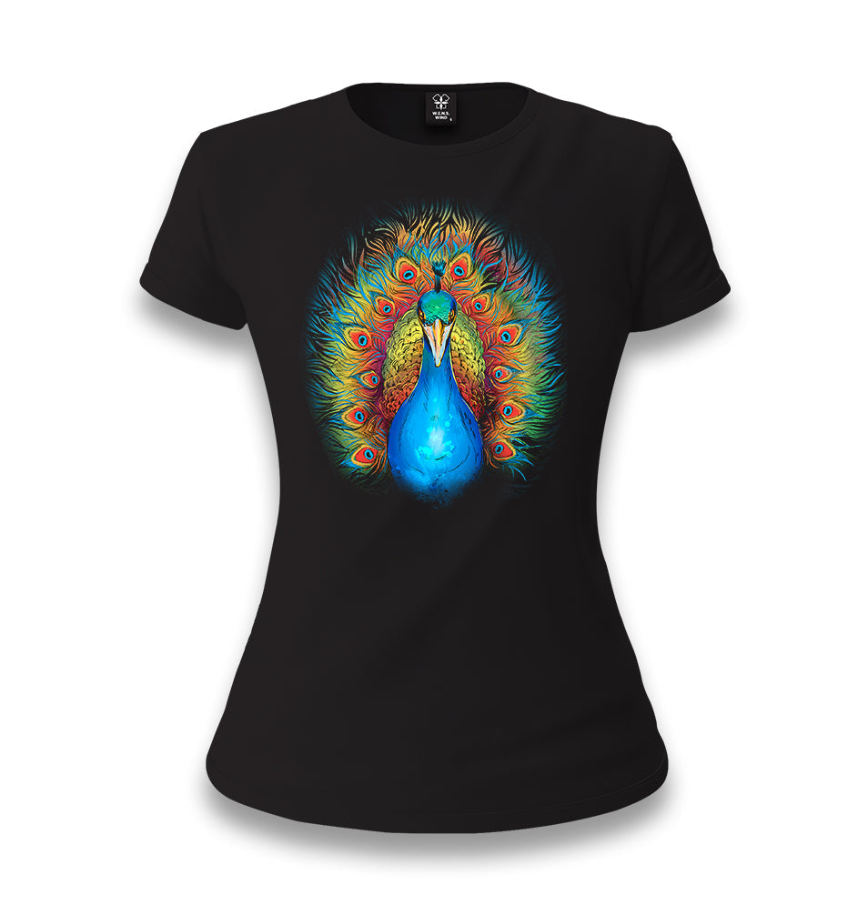 Peacock with a Rainbow Colored Tail Women's Black T-shirt - Premium  from W.E.N.S. WIND - Just 6490! Shop now at W.E.N.S. WIND