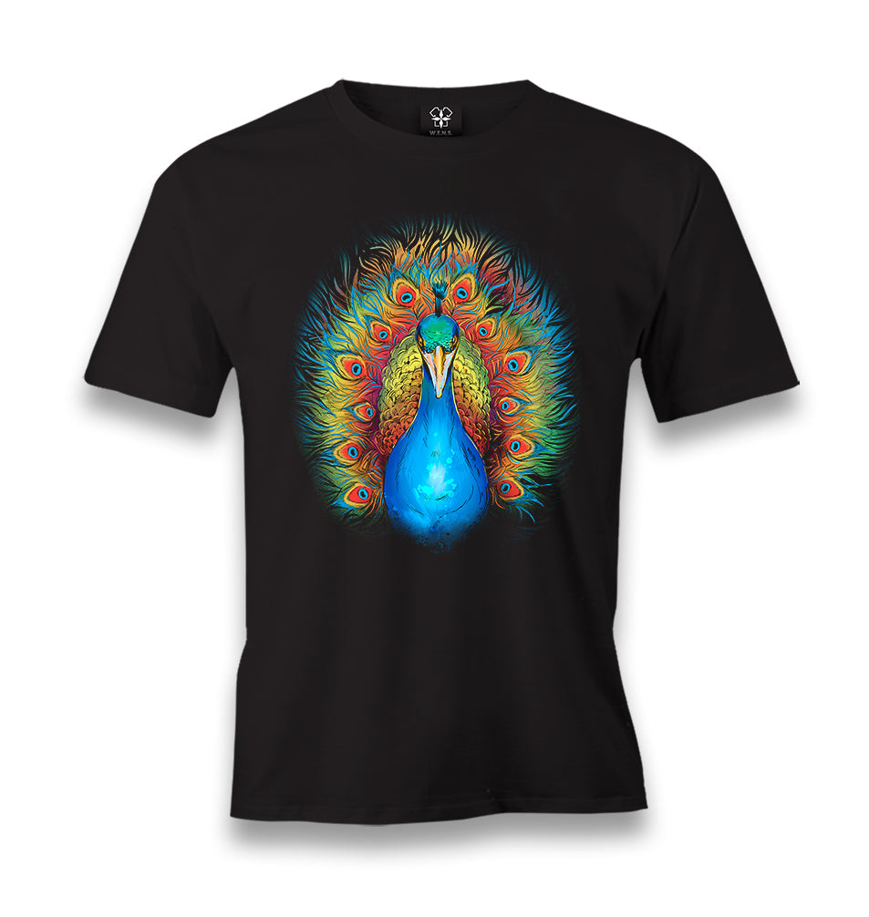 Peacock with a Rainbow Colored Tail Men's Black Tshirt - Premium  from W.E.N.S. WIND - Just 6490! Shop now at W.E.N.S. WIND