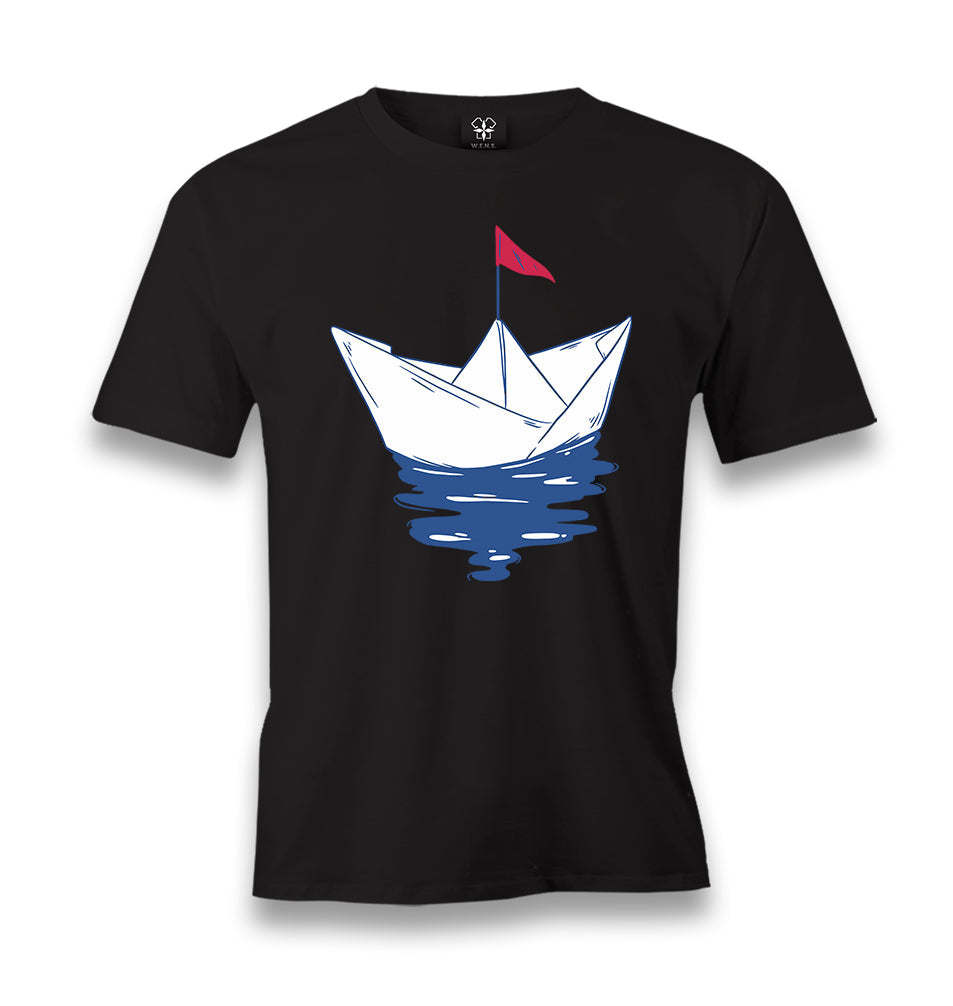 Paper Boat with a Red Flag Men's Black Tshirt - Premium  from W.E.N.S. WIND - Just 6490! Shop now at W.E.N.S. WIND