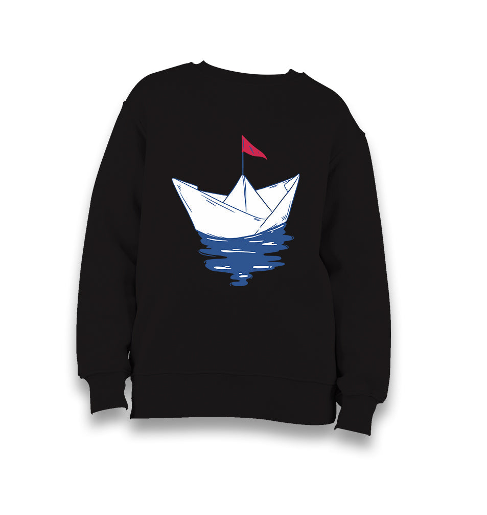 Paper Boat with a Red Flag Kid's Black Sweatshirt - Premium  from W.E.N.S. WIND - Just 7990! Shop now at W.E.N.S. WIND