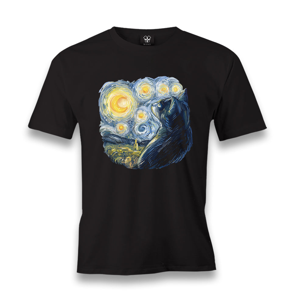 Cat in Van Gogh's Starry Night Men's Black Tshirt - Premium  from W.E.N.S. WIND - Just 6490! Shop now at W.E.N.S. WIND