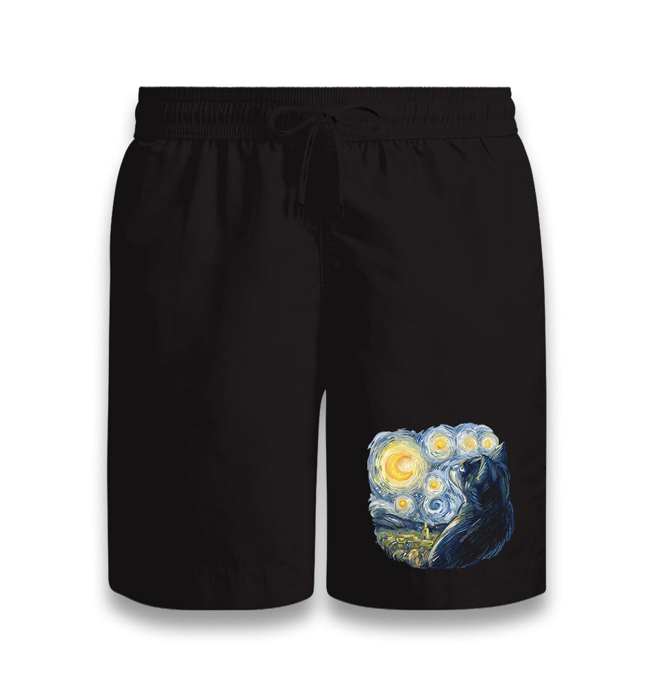 Cat in Van Gogh's Starry Night Black Shorts - Premium  from W.E.N.S. WIND - Just 7990! Shop now at W.E.N.S. WIND