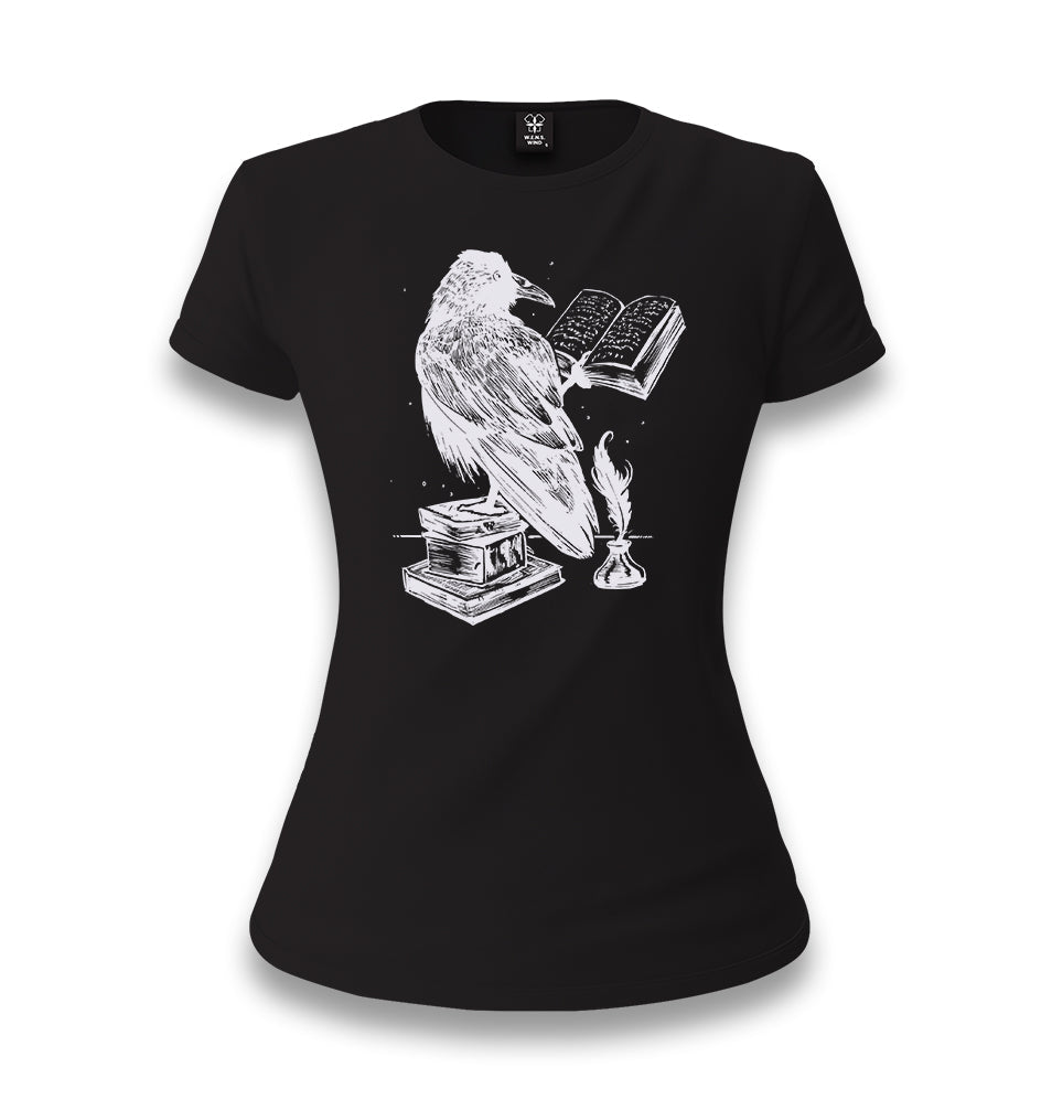 A Raven Reading Book Women's Black T-shirt - Premium  from W.E.N.S. WIND - Just 6490! Shop now at W.E.N.S. WIND