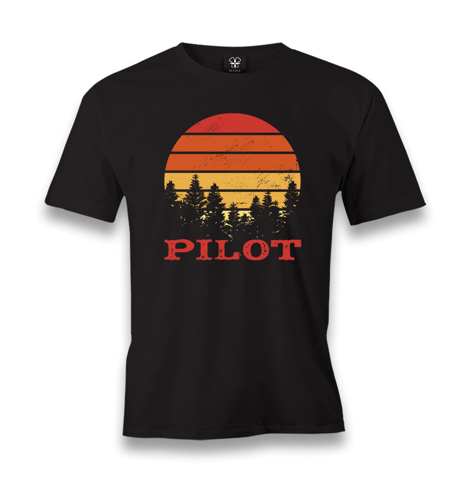 Pilot Quote and Retro Sunset Men's Black Tshirt - Premium  from W.E.N.S. WIND - Just 6490! Shop now at W.E.N.S. WIND