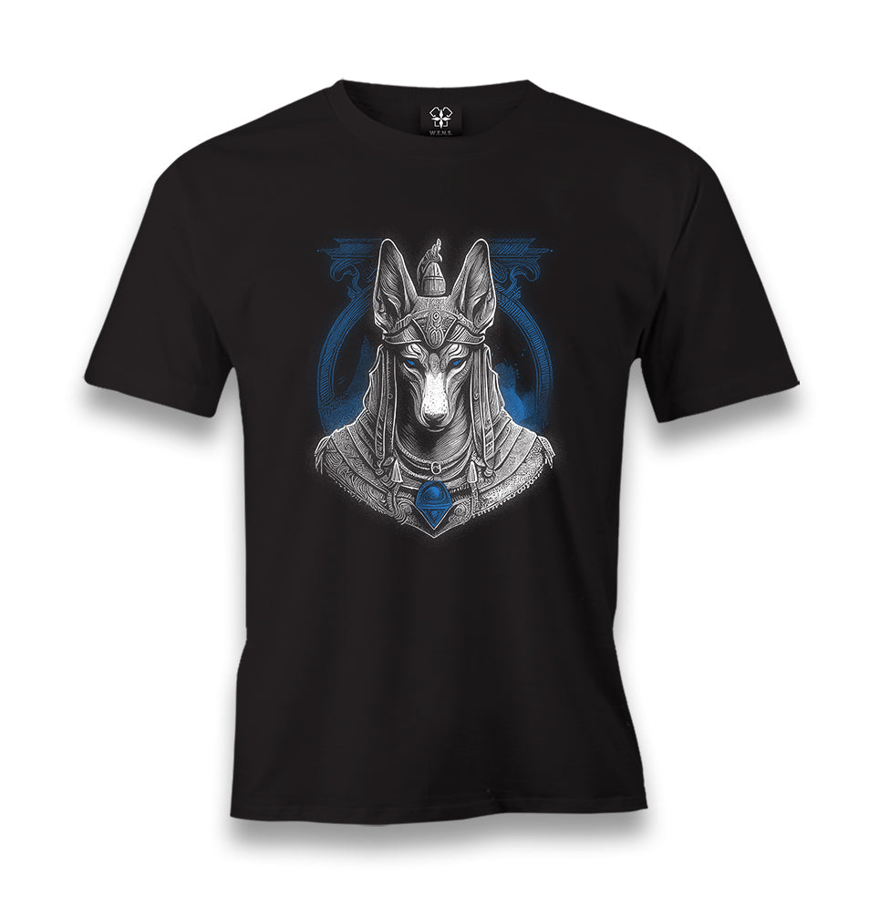 Egyptian god Anubis with a Blue Temple Men's Black Tshirt - Premium  from W.E.N.S. WIND - Just 6490! Shop now at W.E.N.S. WIND