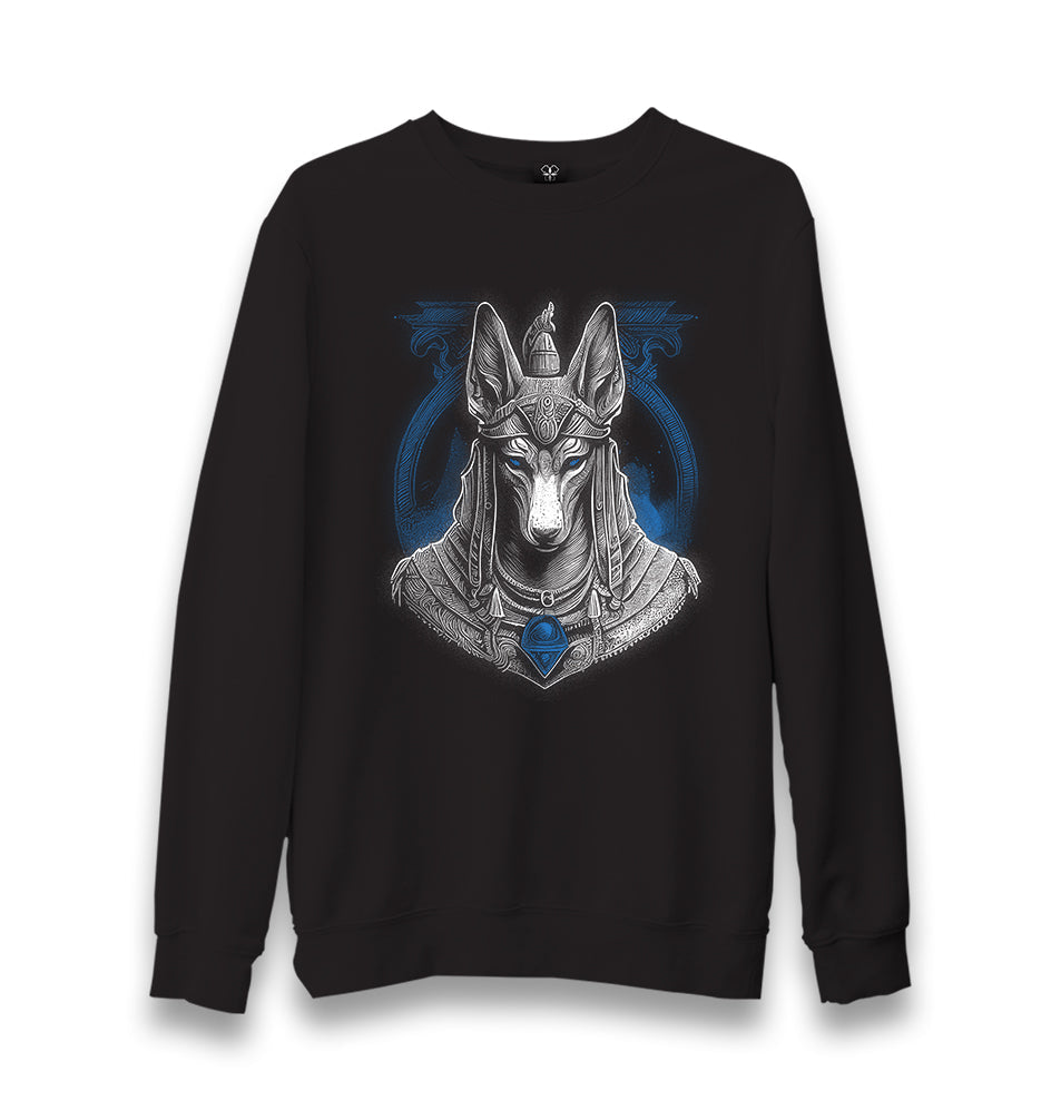 Egyptian god Anubis with a Blue Temple Unisex Black Sweatshirt - Premium  from W.E.N.S. WIND - Just 10990! Shop now at W.E.N.S. WIND