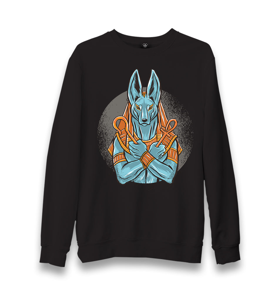 Egyptian God Anubis in Blue Color Unisex Black Sweatshirt - Premium  from W.E.N.S. WIND - Just 10990! Shop now at W.E.N.S. WIND