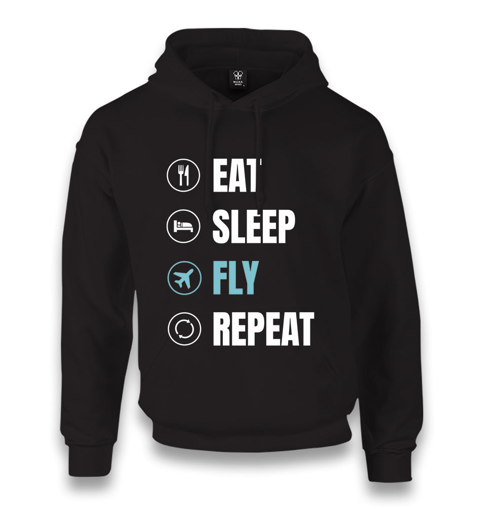 Plane Pilot Eat Sleep Fly Unisex Black Hoodie - Premium  from W.E.N.S. WIND - Just 11990! Shop now at W.E.N.S. WIND