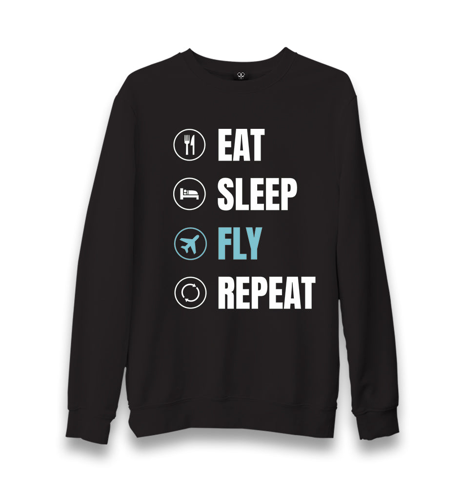 Plane Pilot Eat Sleep Fly Unisex Black Sweatshirt - Premium  from W.E.N.S. WIND - Just 10990! Shop now at W.E.N.S. WIND