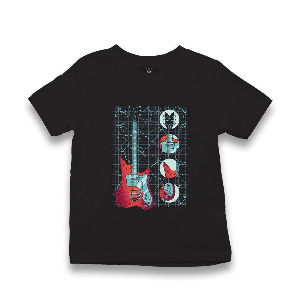 Electric Guitar and Its Parts on Grid Kid's Black T-shirt - Premium  from W.E.N.S. WIND - Just 5990! Shop now at W.E.N.S. WIND