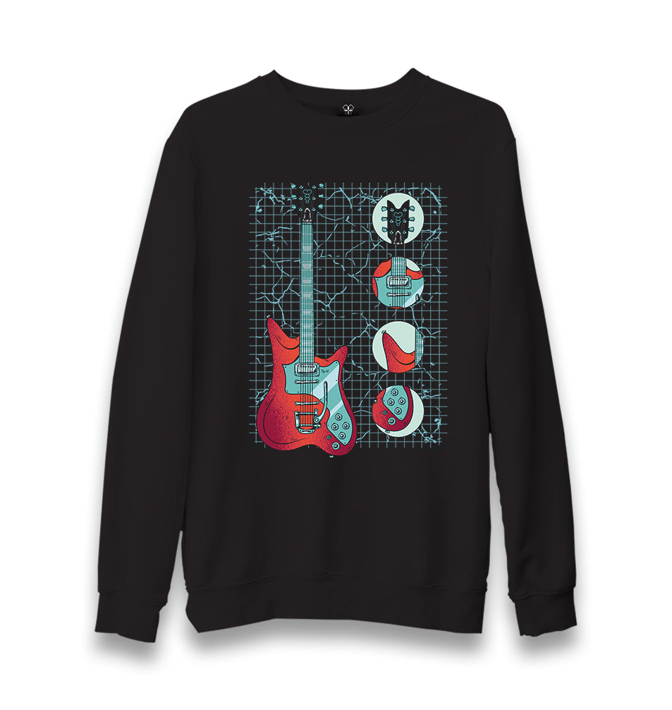 Electric Guitar and Its Parts on Grid Unisex Black Sweatshirt - Premium  from W.E.N.S. WIND - Just 10990! Shop now at W.E.N.S. WIND