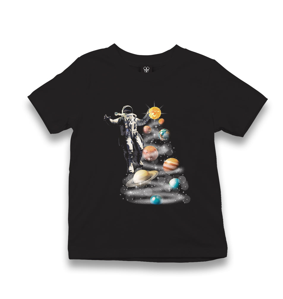 Astronaut Holding Sun Above the Planets Kid's Black T-shirt - Premium  from W.E.N.S. WIND - Just 5990! Shop now at W.E.N.S. WIND