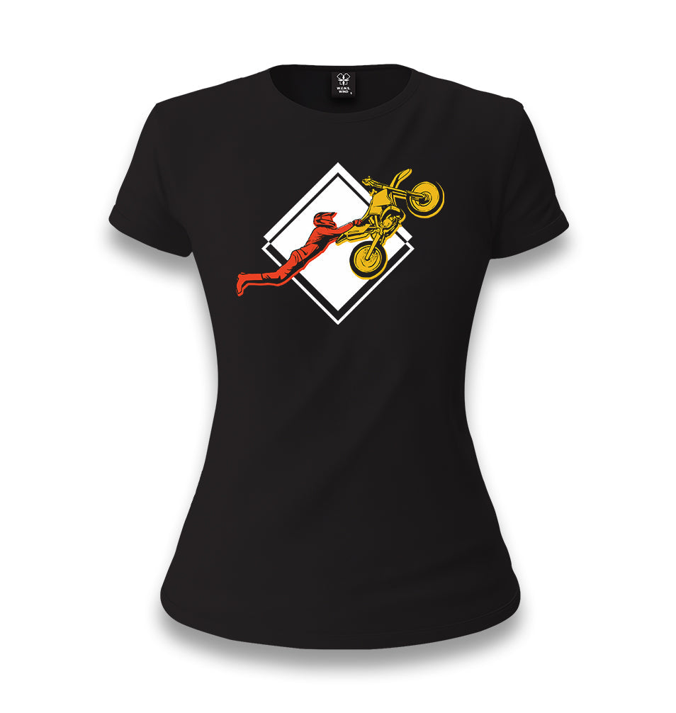 Double Seat Stunt on a Motorcycle Women's Black T-shirt - Premium  from W.E.N.S. WIND - Just 6490! Shop now at W.E.N.S. WIND