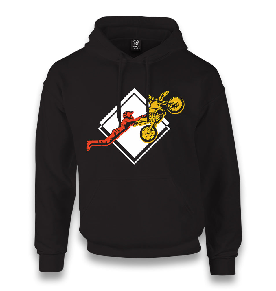 Double Seat Stunt on a Motorcycle Unisex Black Hoodie - Premium  from W.E.N.S. WIND - Just 11990! Shop now at W.E.N.S. WIND