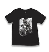 Biker Riding in Front of the Mountains Kid's Black T-shirt - Premium  from W.E.N.S. WIND - Just 5990! Shop now at W.E.N.S. WIND