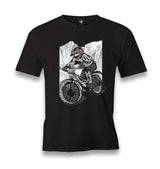 Biker Riding in Front of the Mountains Men's Black Tshirt - Premium  from W.E.N.S. WIND - Just 6490! Shop now at W.E.N.S. WIND