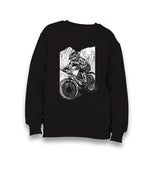 Biker Riding in Front of the Mountains Kid's Black Sweatshirt - Premium  from W.E.N.S. WIND - Just 7990! Shop now at W.E.N.S. WIND